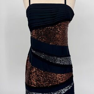 Black Dress with Copper & Silver Sequin Accents and Spaghetti straps